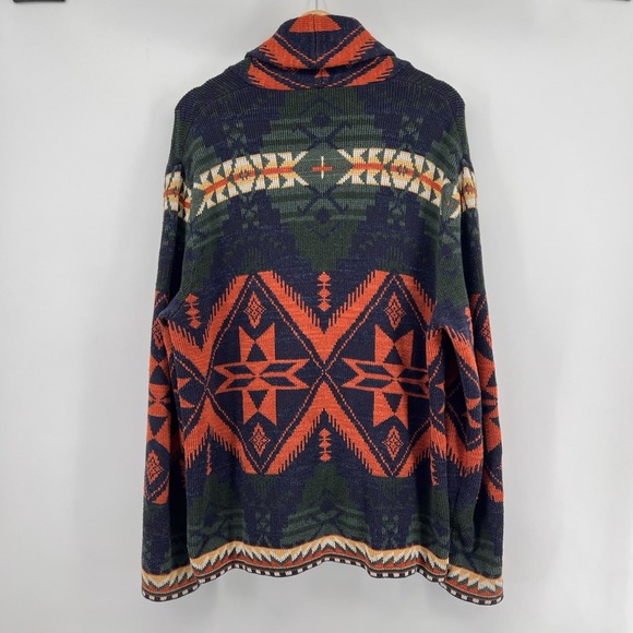 Polo Ralph Lauren Aztec Sweater Size Medium Multicolor Knit Cardigan Pullover - Picture 2 of 9